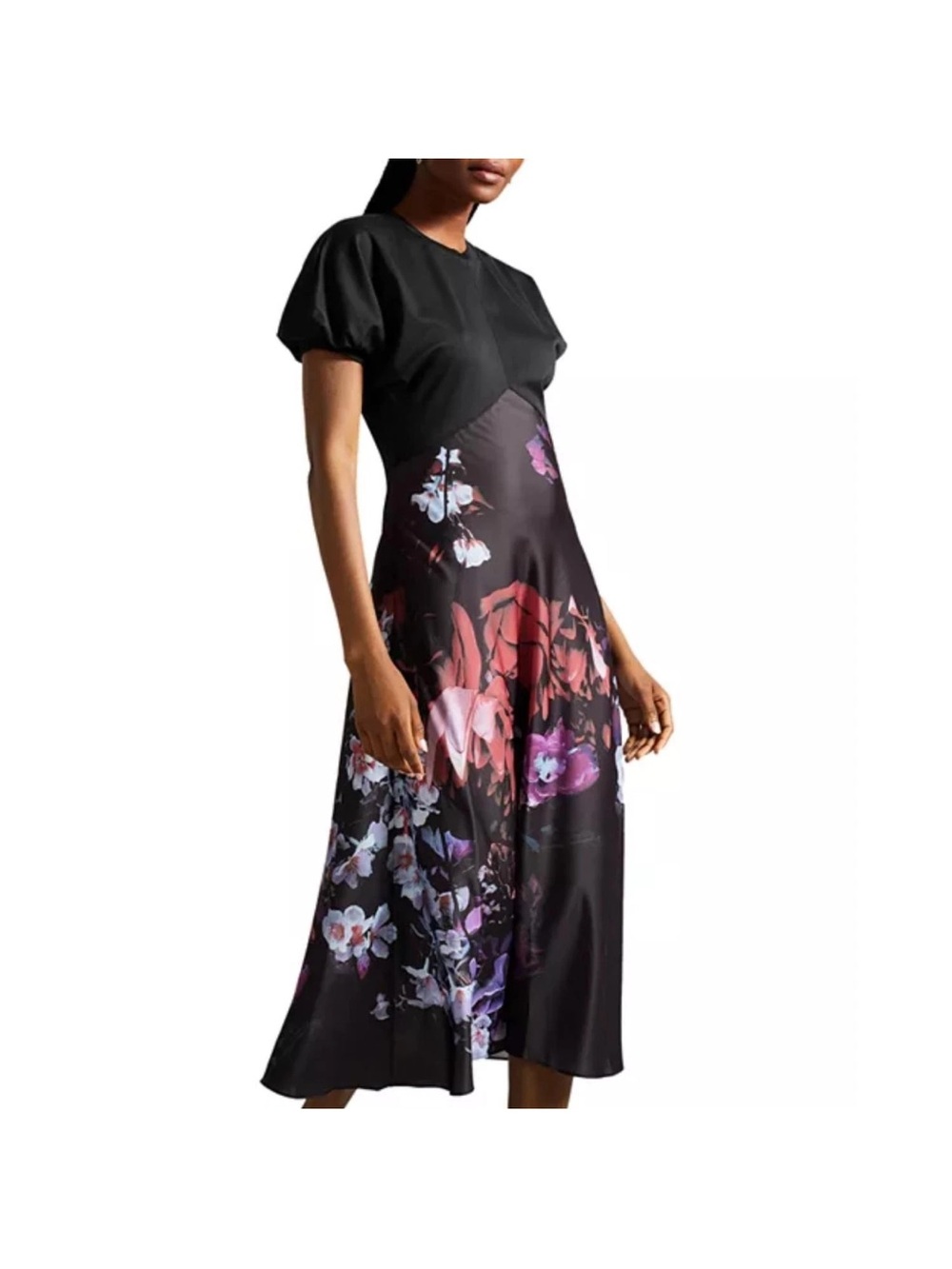 Ted Baker Black Midi Dress with Floral Print